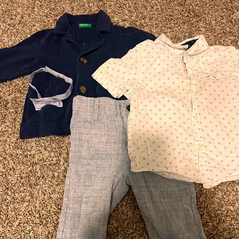 18M Toddler Boy Blazer, Suit, Bow-Toe, Button-Up, Dress Pants Blue Navy